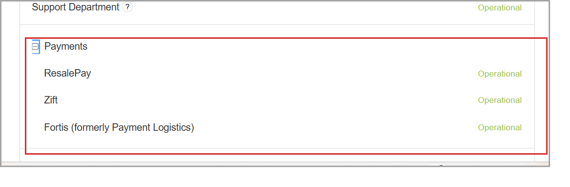Expanding a service (Payments shown) reveals its sub-components in a bordered group