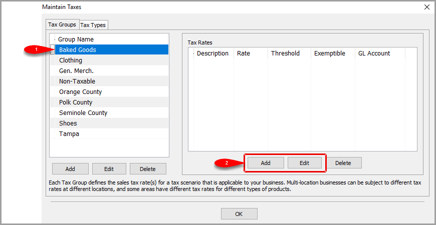 Select the Tax Group