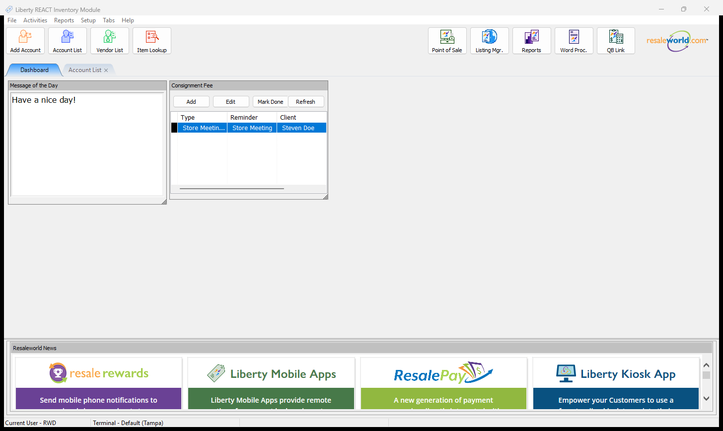 Setup menu open showing the Categories submenu option