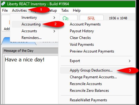 Activities menu showing the path to Apply Group Deductions